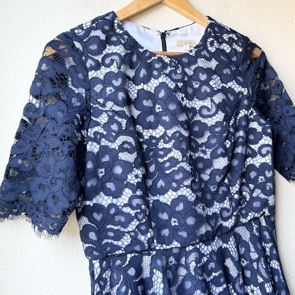 Shoshanna Carmen Lace Fit & Flare Dress in Ink Navy Blue White Sz 6 - Picture 5 of 14